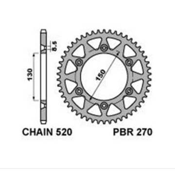 Фото Звезда задняя стальная чёрная 520-49T PBR, Yamaha YZ450F 03-25, YZ250F 01-25, YZ250 99-25, YZ125 99-25, WR450F 03-25, WR250F 07-25